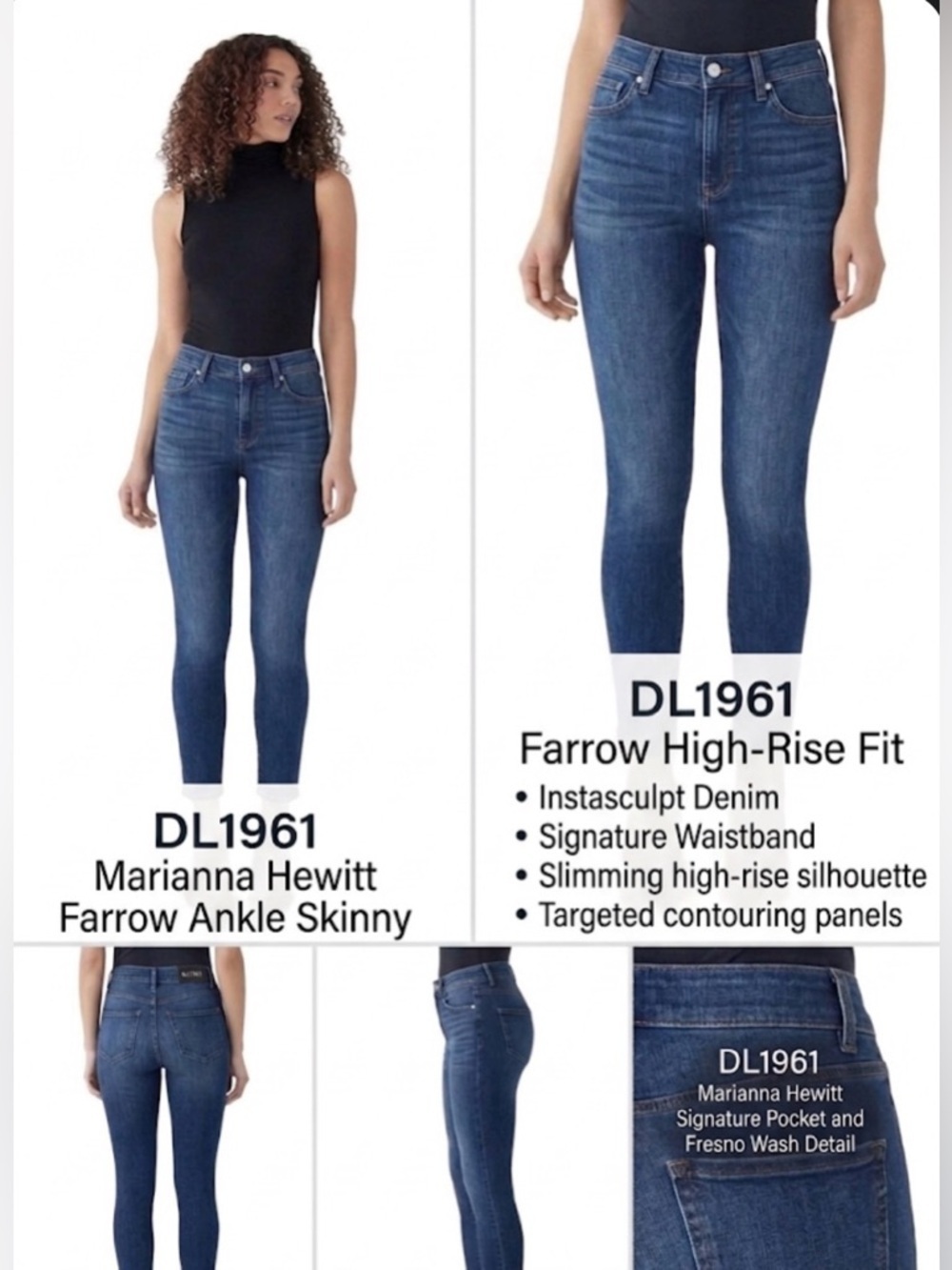 DL1961 Marianna Hewitt Farrow Ankle High-Rise Instasculpt Skinny Jeans - Sz 28